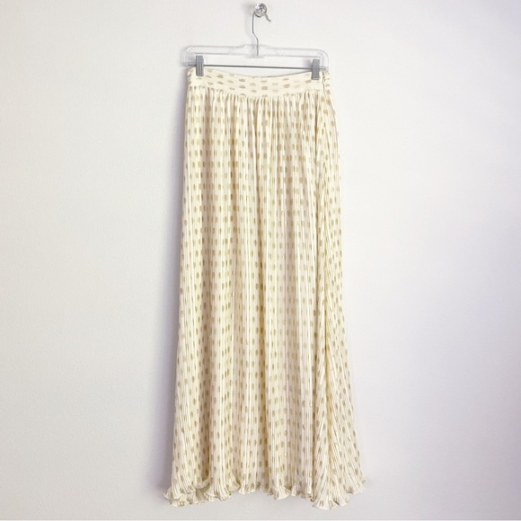 Express Rachel Zoe High Waisted Metallic Gold Dot Pleated Maxi Skirt S (4/6) - Picture 5 of 11